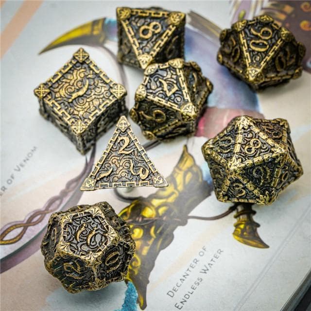 Metal Dice | "Dagger of Venom" Tumbled Bronze | Set of 7