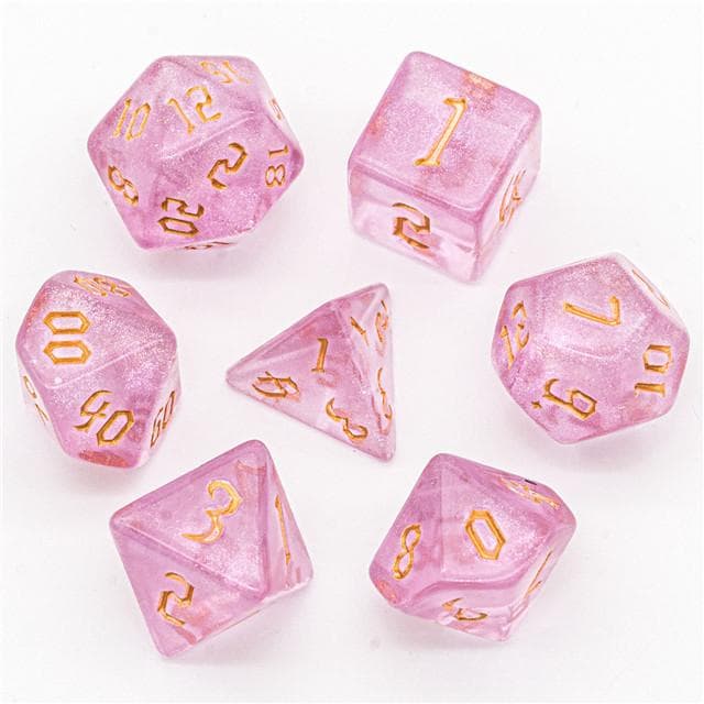 RPG Dice | "Rosy Thorns" Gold Ink | Set of 7