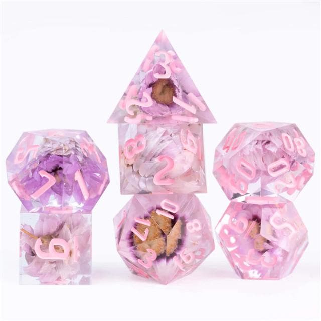RPG Dice | "Suspended Daisy" (Sharp Edged) | Set of 7