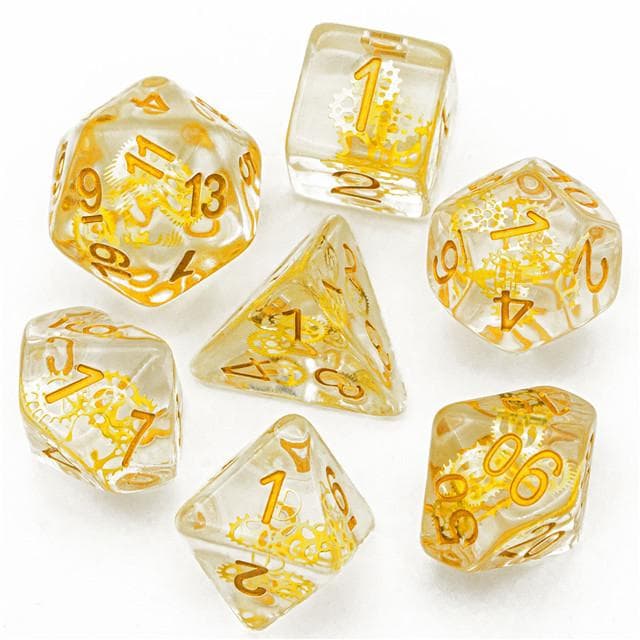 RPG Dice | "Clockwork Gears" Suspended Gear | Set of 7
