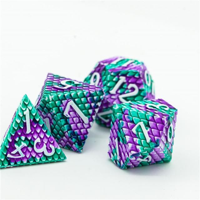 Metal Dice | Dragon Scale Purple/Teal | Set of 7