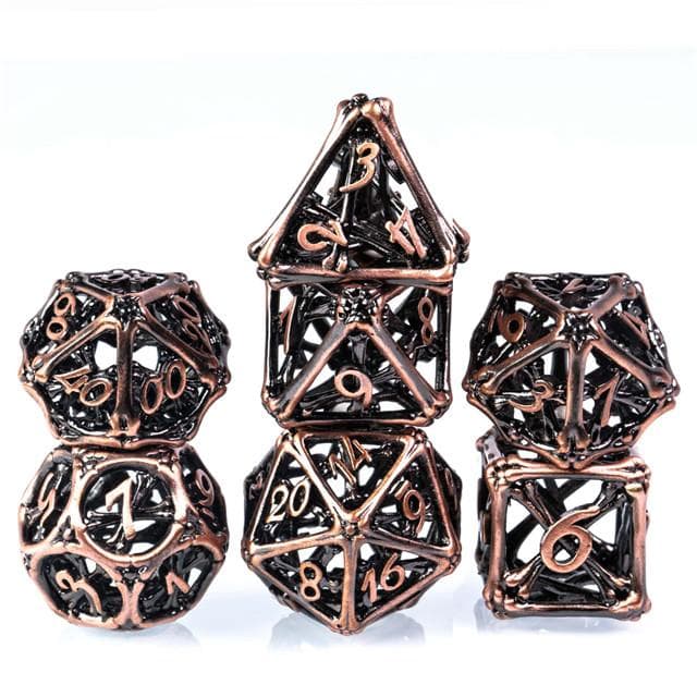 Metal Dice | Hollow "Bones" Copper | Set of 7