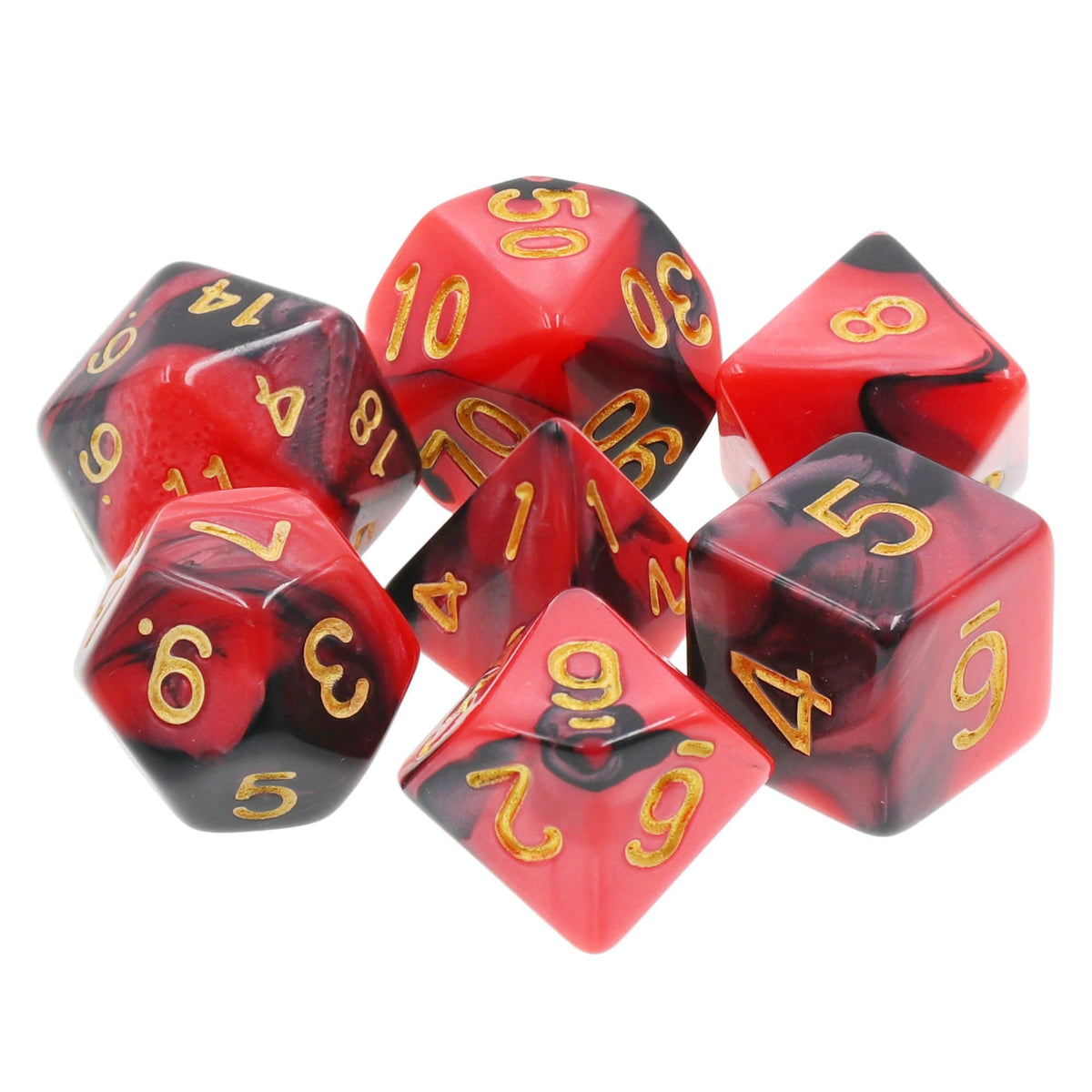 Polyhedral Dice Set | Acrylic | Blend Red Black | Set of 7 (D0062)