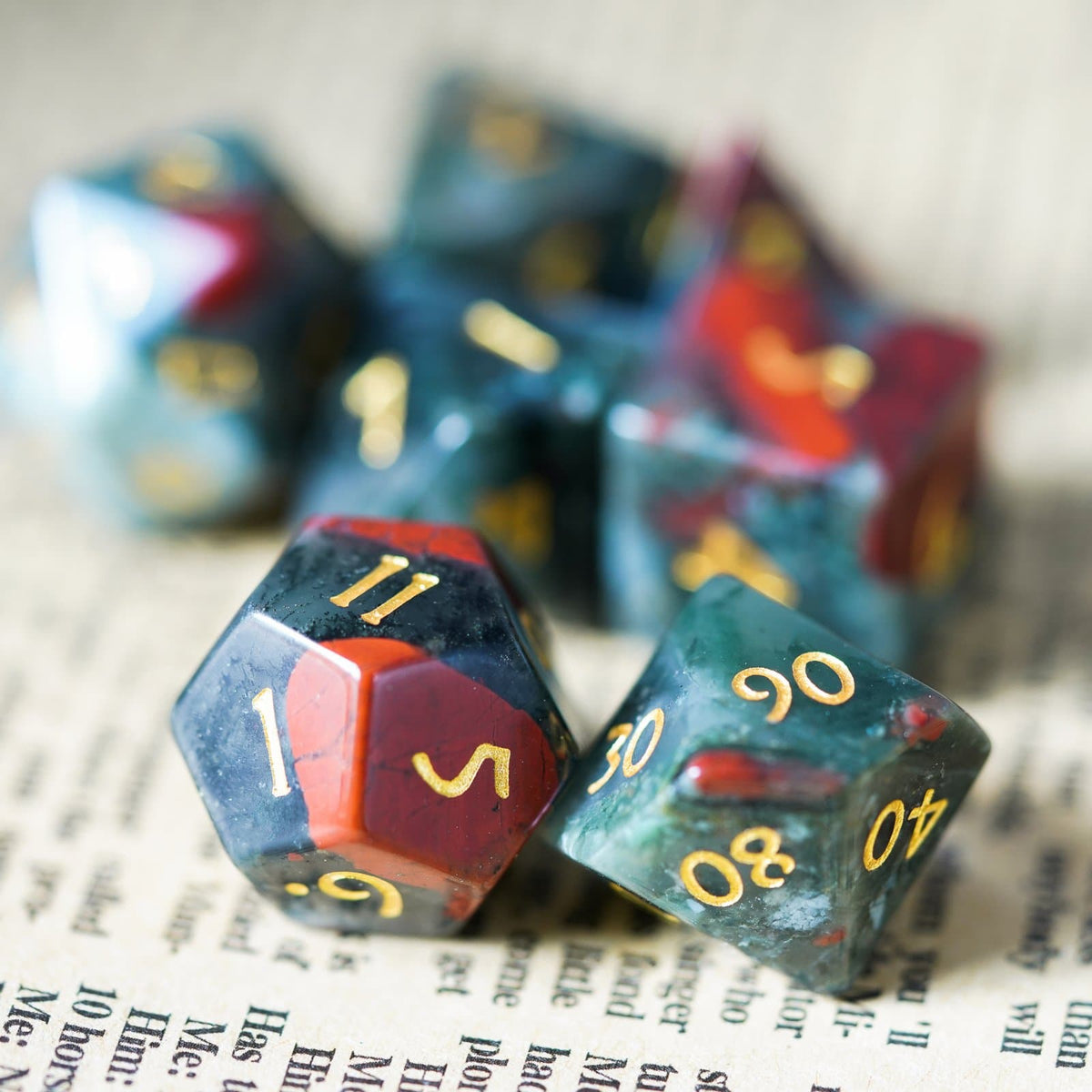 Polyhedral Dice Set | Gemstone | Natural Bloodstone | Set of 7 (D0212)