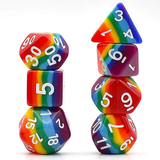 Polyhedral Dice Set | Acrylic | Solid Rainbow Layer | Set of 7 (D0069)