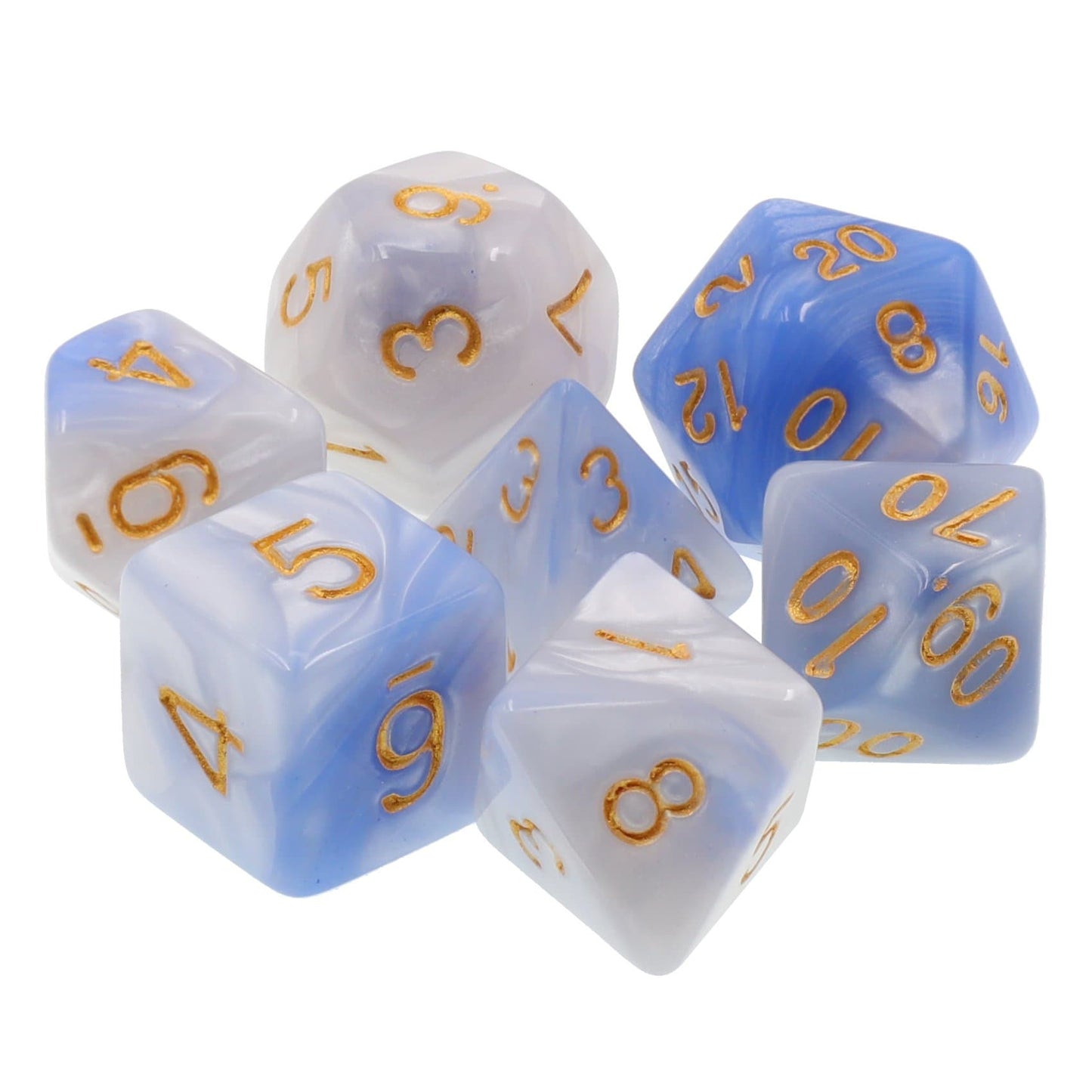 RPG Dice | "Cirrus" Blend Light Blue White | Set of 7