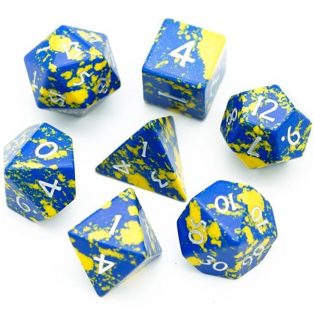 Polyhedral Dice Set | Gemstone | Howlite Blue & Yellow | Set of 7 (D0213)