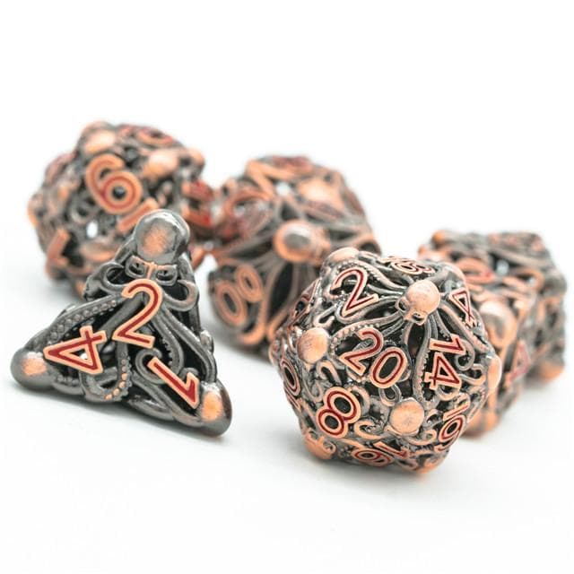 Metal Dice | Hollow "Octopus" Copper | Set of 7