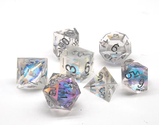 RPG Dice | "Silver Dream" (Sharp Edged) | Set of 7