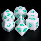 Polyhedral Dice Set | Acrylic | Solid White (Teal Ink) | Set of 7 (D0101)