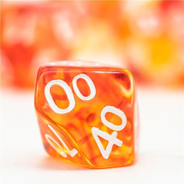Polyhedral Dice Set | Resin | "Stained Glass" Red & Yellow | Set of 7 (D0063)