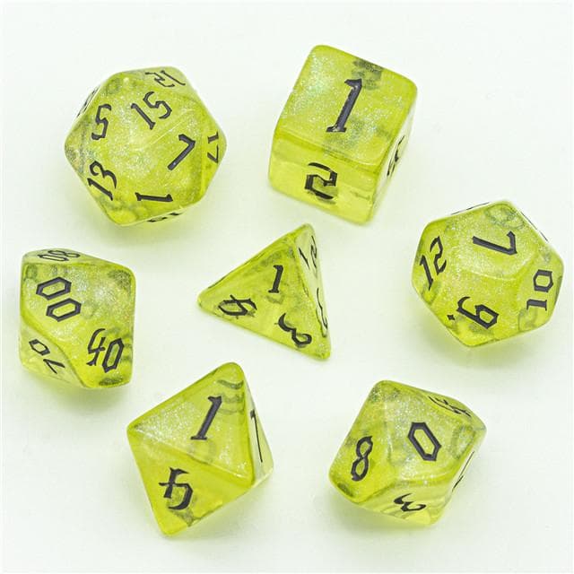 Polyhedral Dice Set | Acrylic | "Firefly Thorns" Black Ink | Set of 7 (D0124)
