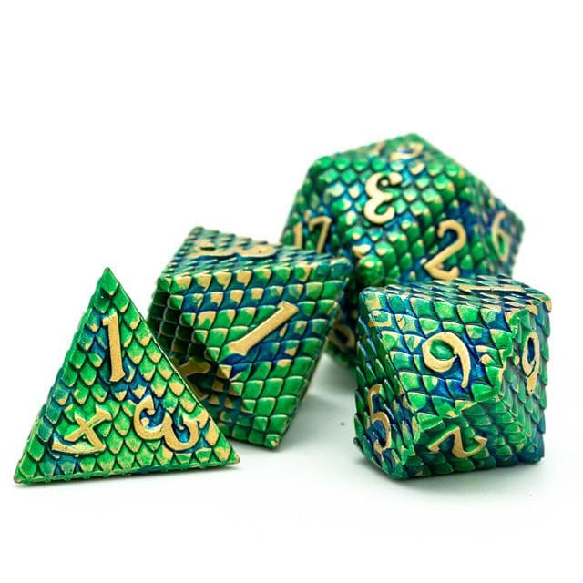 Metal Dice | Dragon Scale Green/Teal | Set of 7