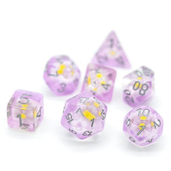 RPG Dice | "Suspended Daisy" Purple (Silver Ink) | Set of 7