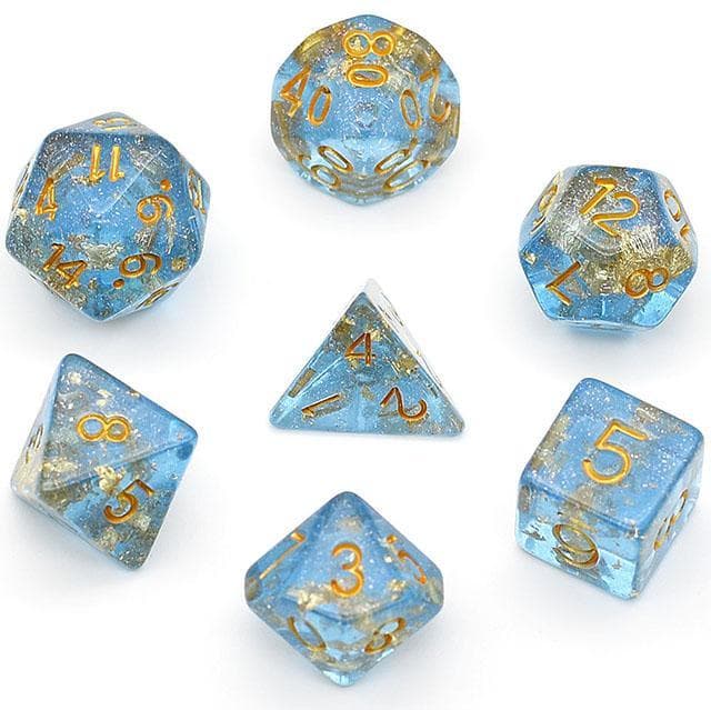 RPG Dice - Blue "Gold Leaf" - Set of 7
