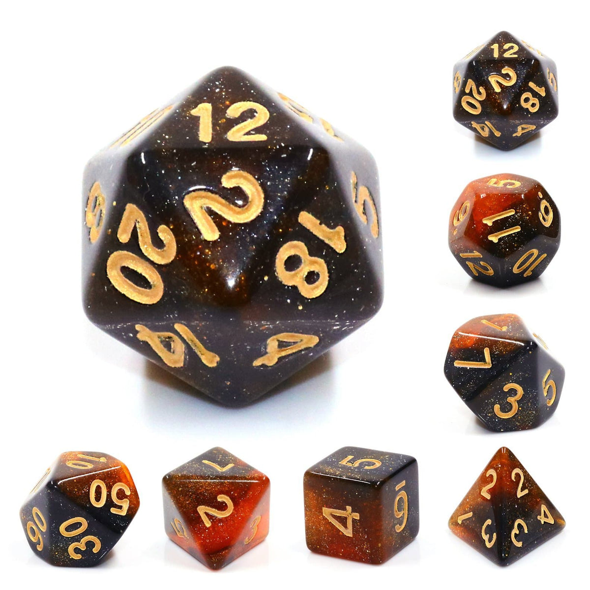 RPG Dice | "Ravaged System" Gold Ink | Set of 7