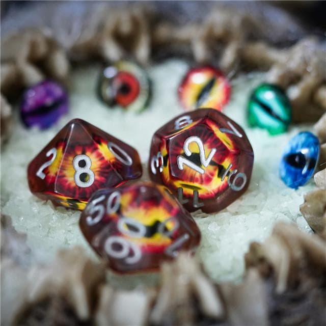 Polyhedral Dice Set | Resin | "Fire Dragon's Eye" | Set of 7 (D0115)