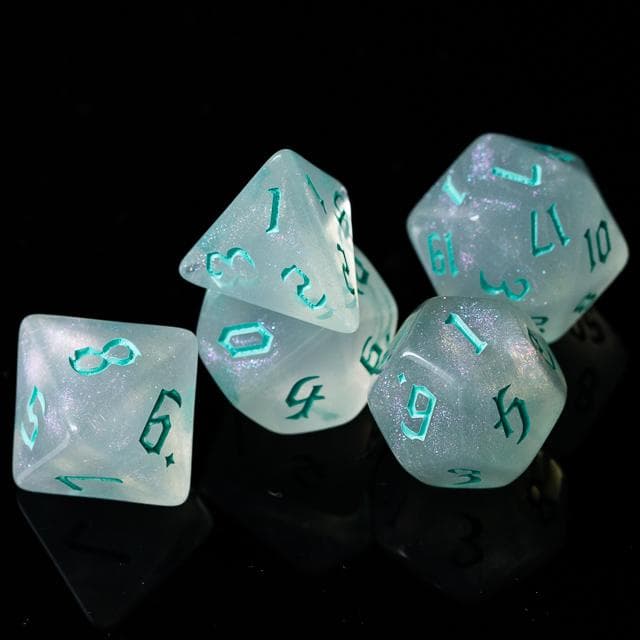 RPG Dice | "Moonstone Thorns" Turquoise Ink | Set of 7