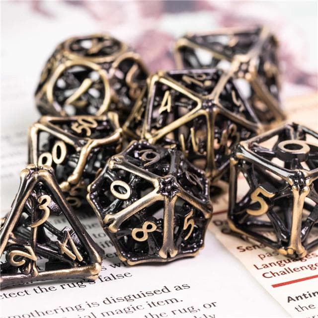 RPG Dice Set | Hollow Metal | Hollow Bones - Bronze | Set of 7