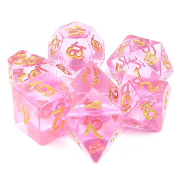 RPG Dice | "Pink Crystal" (Sharp Edged) | Set of 7