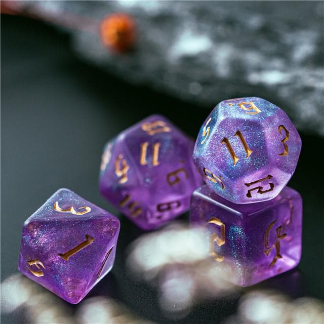 RPG Dice | "Amethyst Thorns" Gold Ink | Set of 7