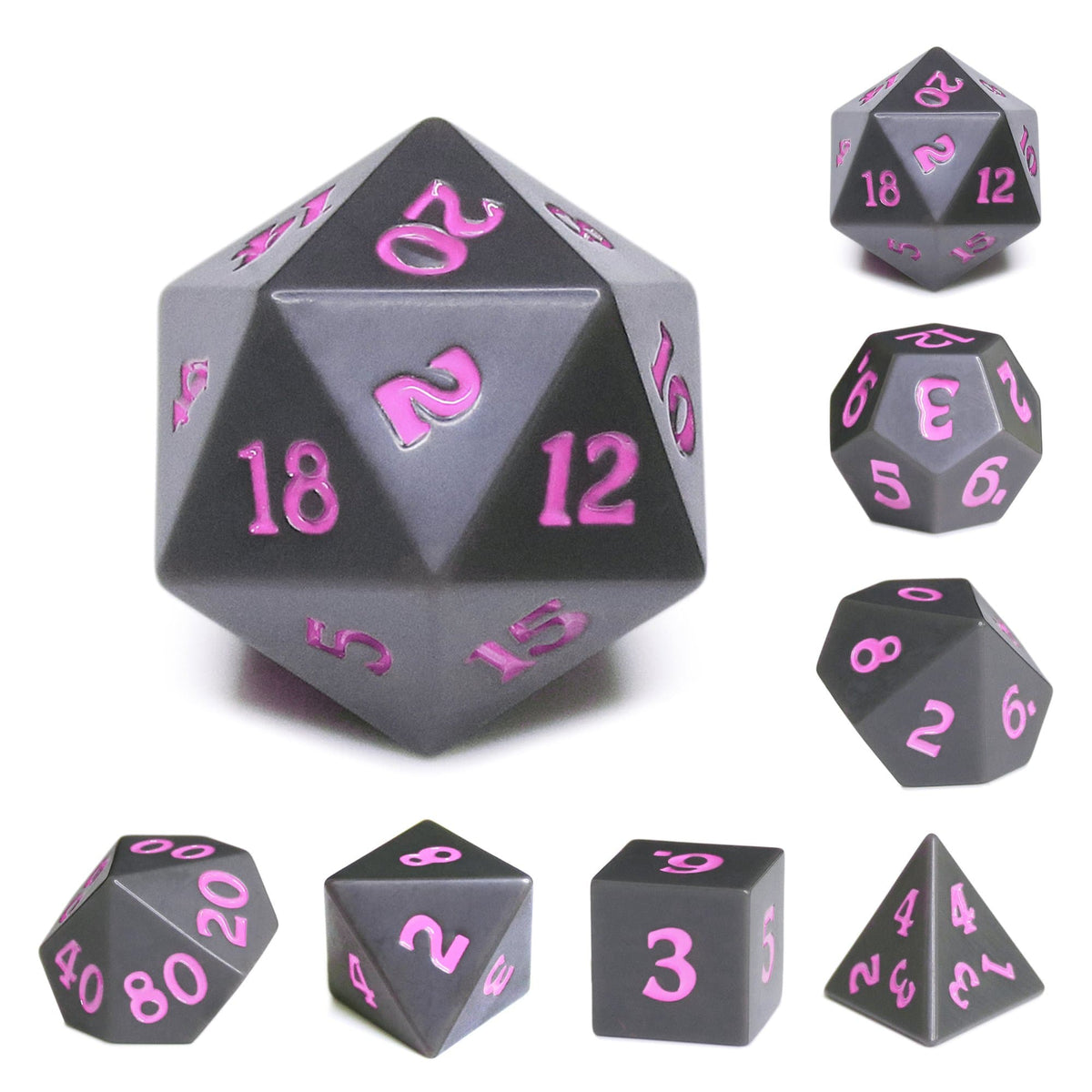 Polyhedral Dice Set | Acrylic | Slate w/ Purple Ink (Sharp Edged) | Set of 7 (D0096)