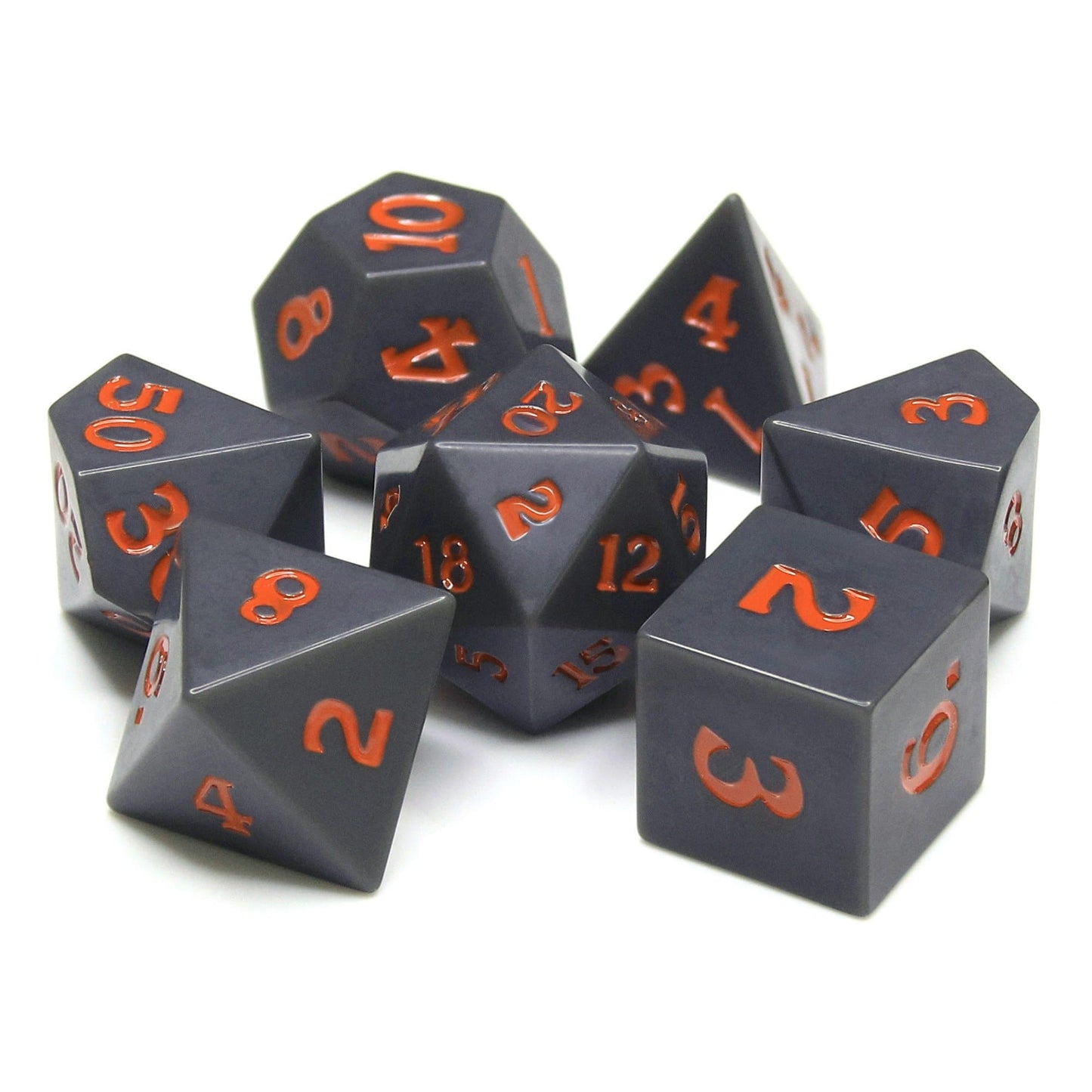 RPG Dice | Slate w/ Orange Ink (Sharp Edged) | Set of 7