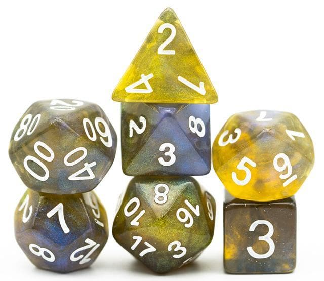 Polyhedral Dice Set | Acrylic | Galaxy Yellow & Blue | Set of 7 (D0078)