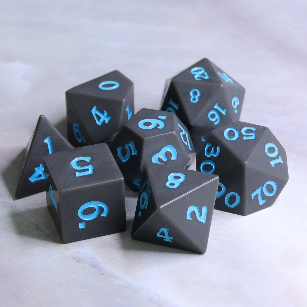 Polyhedral Dice Set | Acrylic | Slate w/ Blue Ink (Sharp Edged) | Set of 7 (D0007)