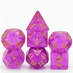 Polyhedral Dice Set | Acrylic | "Magenta Thorns" Gold Ink | Set of 7 (D0121)