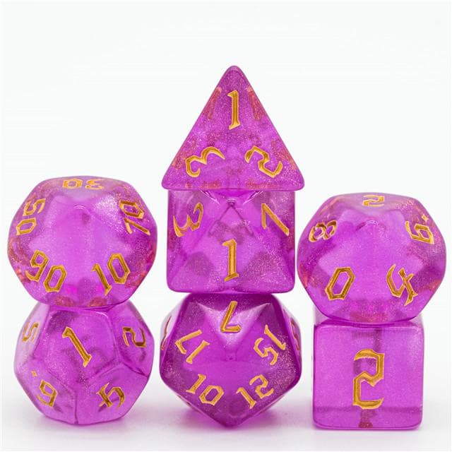 Polyhedral Dice Set | Acrylic | "Magenta Thorns" Gold Ink | Set of 7 (D0121)