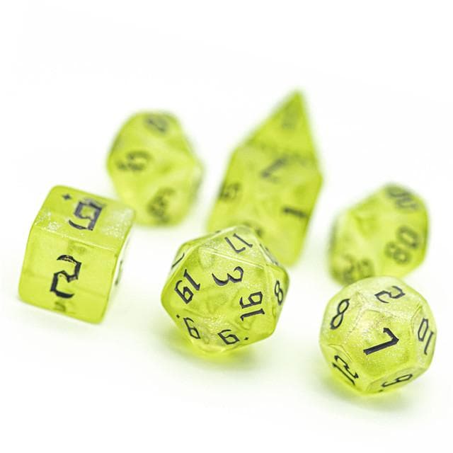 Polyhedral Dice Set | Acrylic | "Firefly Thorns" Black Ink | Set of 7 (D0124)