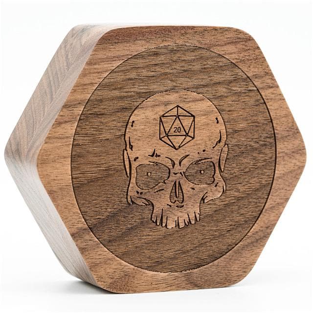 Dice Box | Wooden Hexagonal | Walnut with Skull