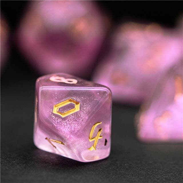 RPG Dice | "Rosy Thorns" Gold Ink | Set of 7