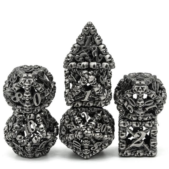Metal Dice | Hollow "Skull" Silver | Set of 7