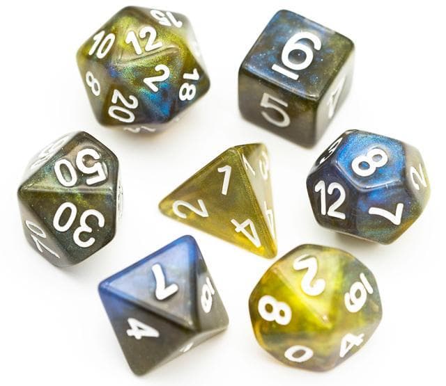 Polyhedral Dice Set | Acrylic | Galaxy Yellow & Blue | Set of 7 (D0078)
