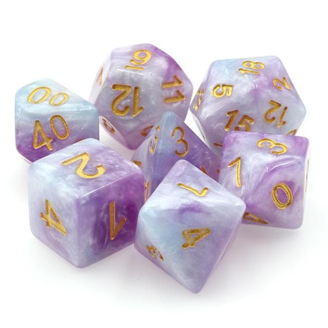 RPG Dice 7 Set - Marble Purple Blue (Gold Font)
