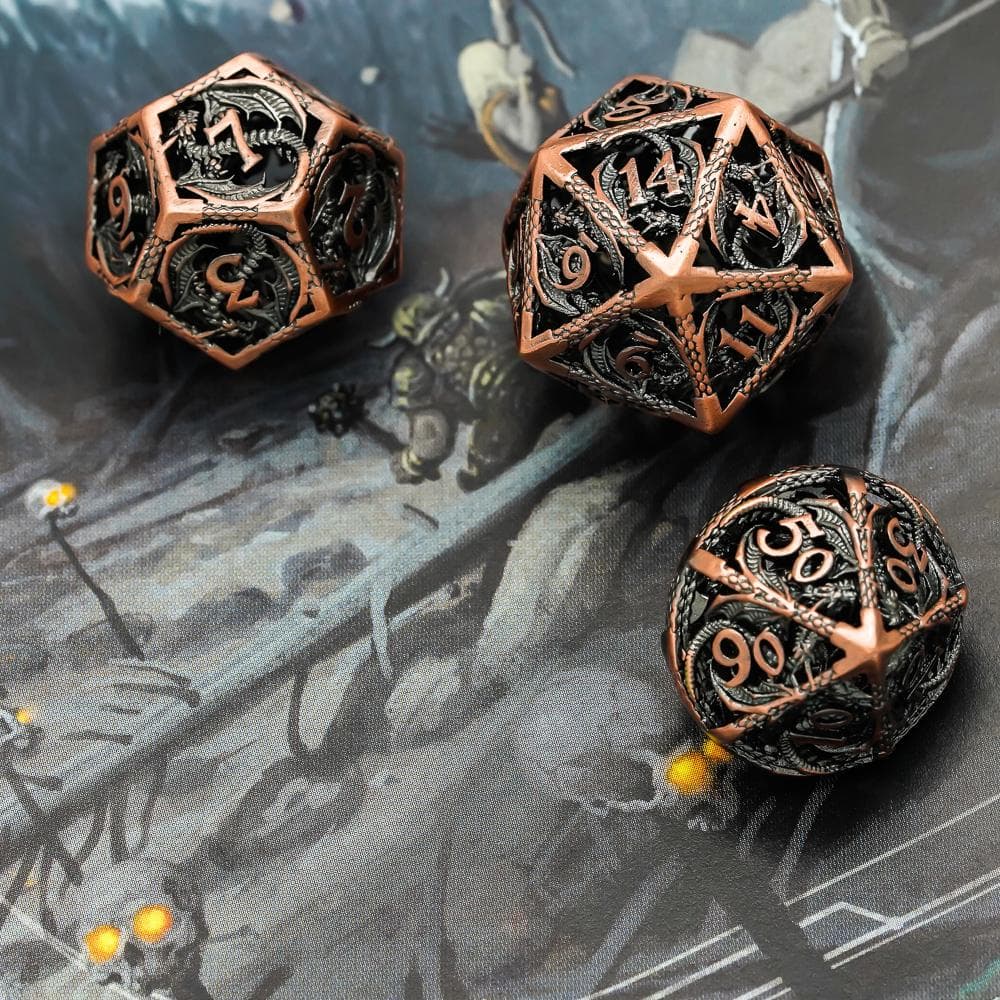Metal Dice | Hollow "Dragon" Copper | Set of 7