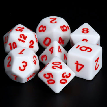 RPG Dice | Solid White (Red Ink) | Set of 7