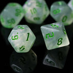Polyhedral Dice Set | Acrylic | "Moonstone Thorns" Green Ink | Set of 7 (D0123)