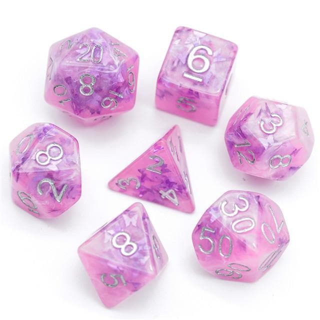 RPG Dice - "Dancing Butterfly" Pink/white - Set of 7