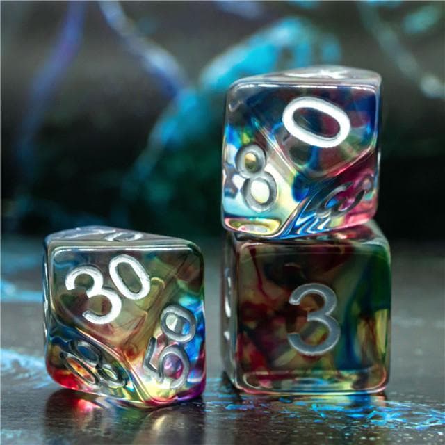 Polyhedral Dice Set | Resin | "Stained Glass" Purple & Blue | Set of 7 (D0145)