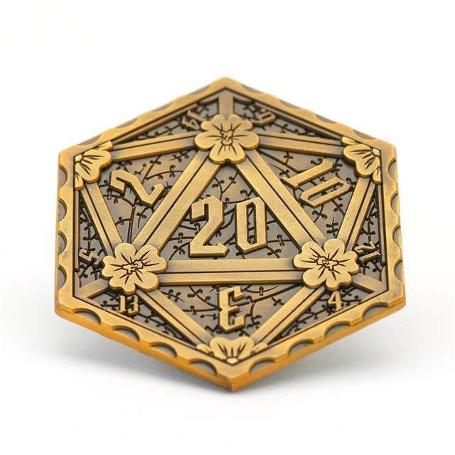d2 | Metal d20 Coin | "Ancient Gold"