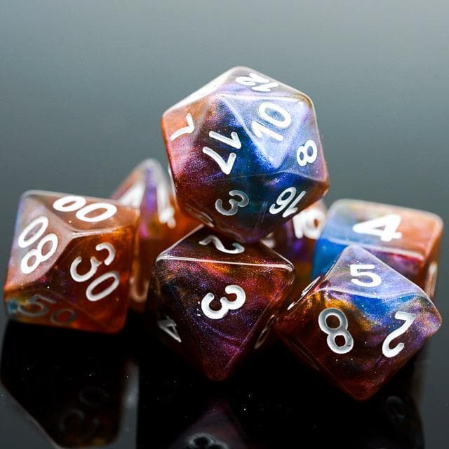 Polyhedral Dice Set | Acrylic | Galaxy Blue & Copper | Set of 7 (D0107)