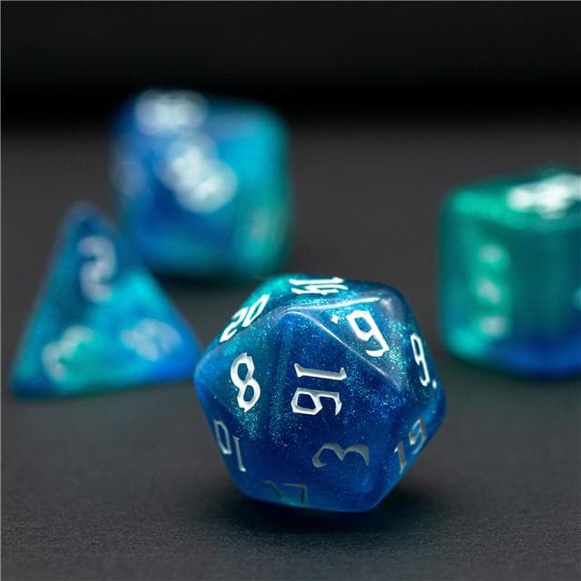 RPG Dice | "Ocean Thorns" White Ink | Set of 7