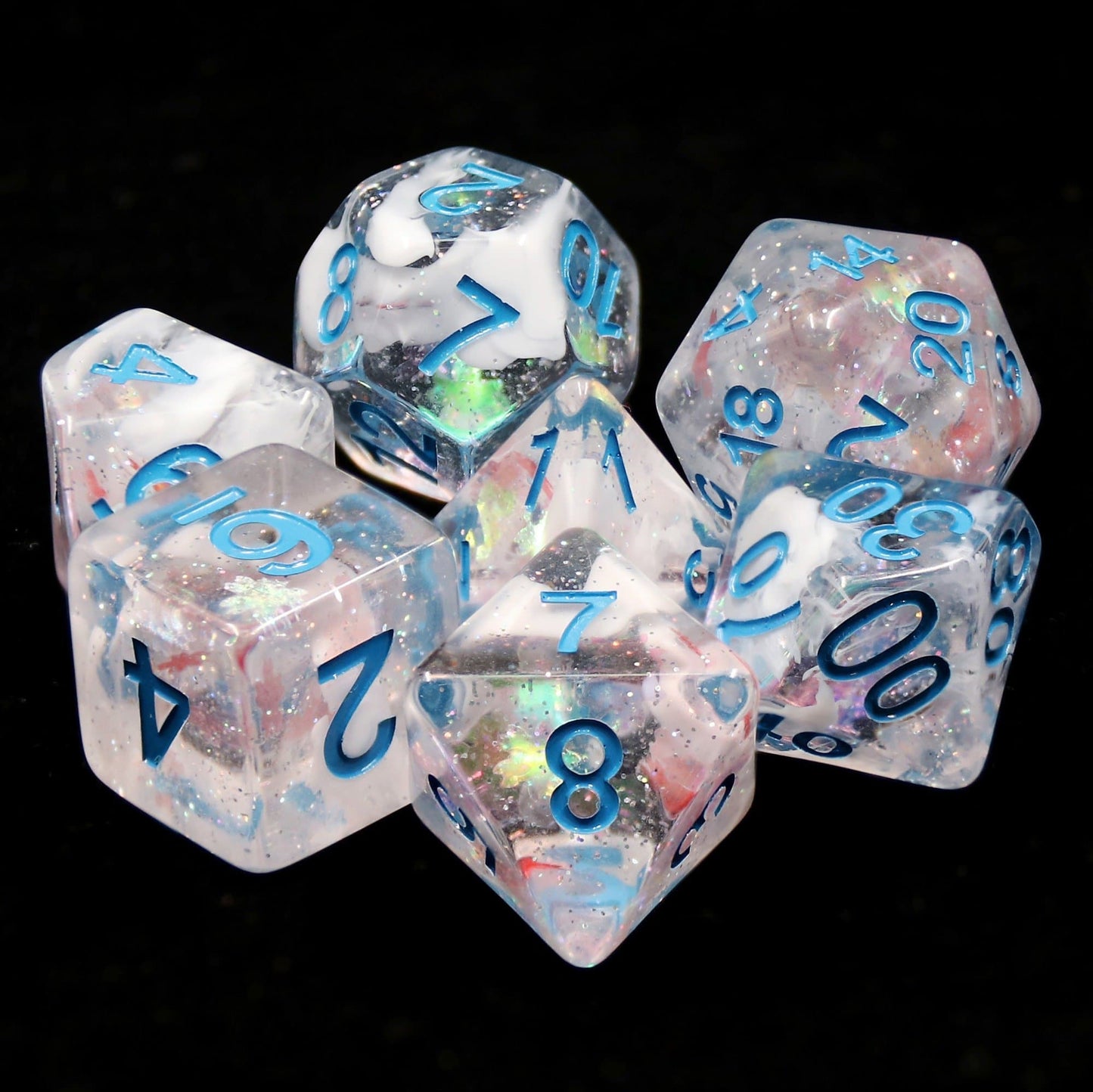 Polyhedral Dice Set | Resin | "Furious Blizzard" (Blue Ink) | Set of 7 (D0023)