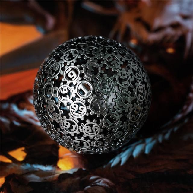 Metal Dice | d100 "Hollow Gear" Silver