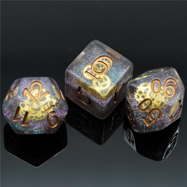 RPG Dice | "Glitter Gears" Suspended Gear | Set of 7