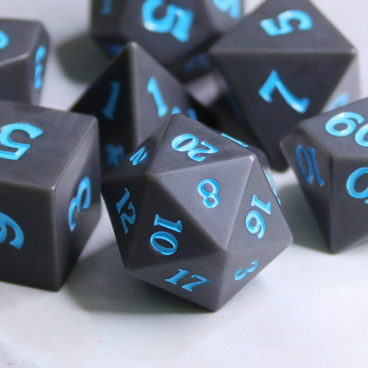 Polyhedral Dice Set | Acrylic | Slate w/ Blue Ink (Sharp Edged) | Set of 7 (D0007)