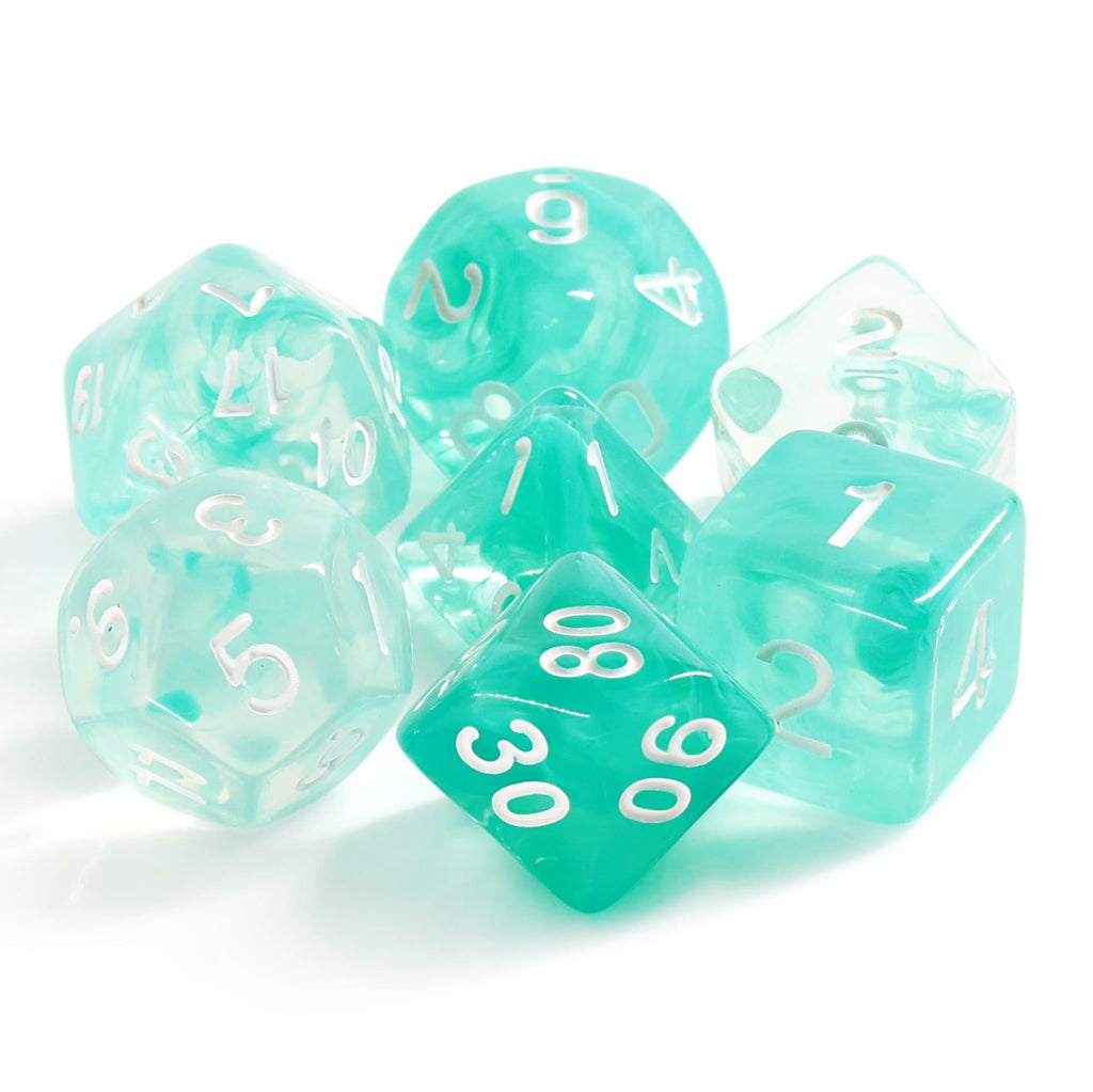 Polyhedral Dice Set | Acrylic | "Polar Ice" (White Ink) | Set of 7 (D0147)
